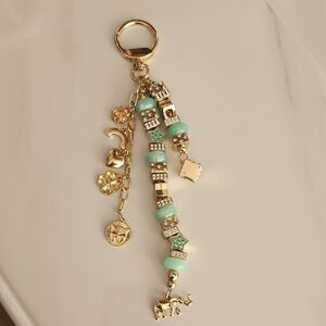 Gold and Mint Elephant Charm Keychain